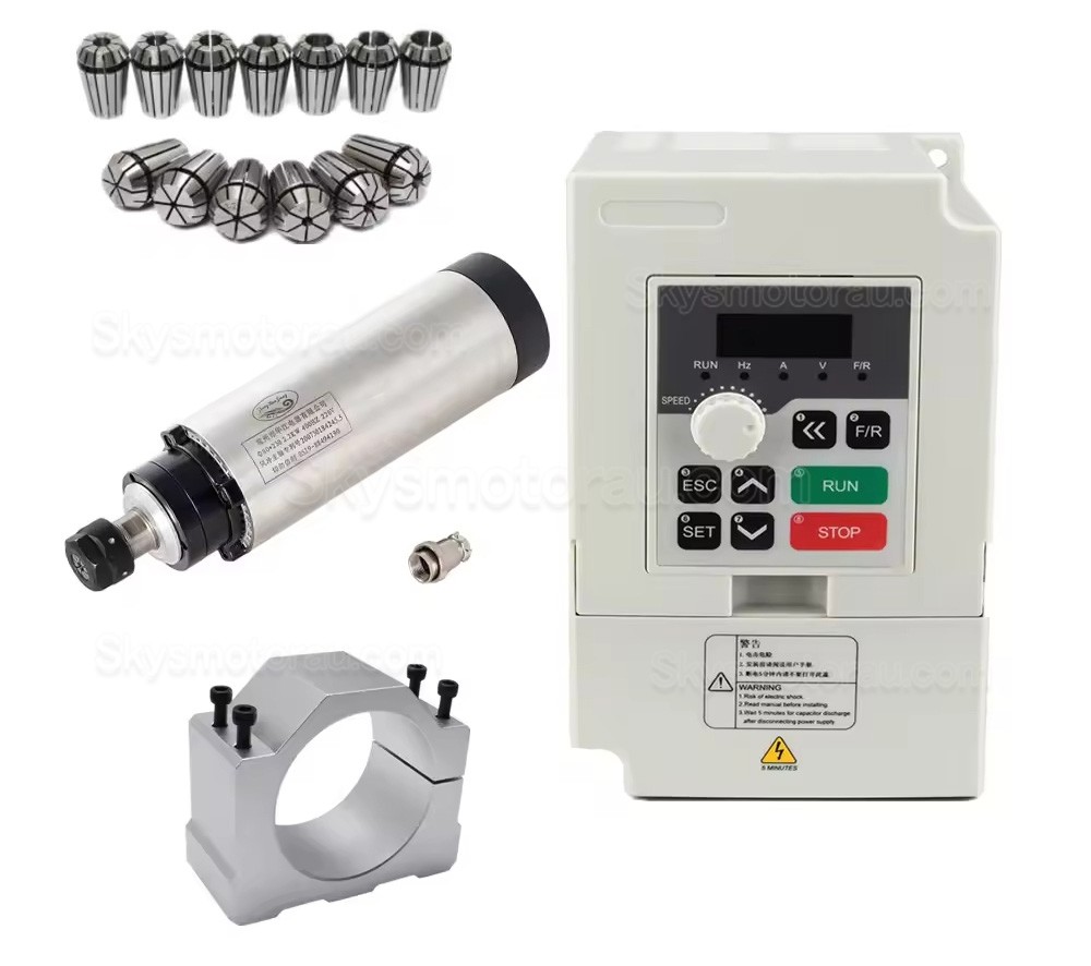 2.2KW VFD Spindle Kit 80-2.2KW-ER20 + H100-2.2 Indc. Air Cooled Spindle Motor + Variable Frequency Drive + 13Pcs ER20 Collet